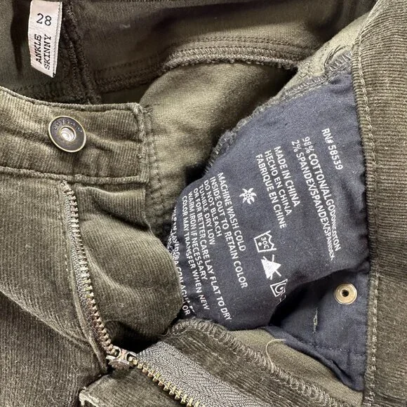 Edyson Leon Ankle Skinny Corduroy Pants Womens 28 Stretch Zip Hem Mid-Rise Green - Picture 13 of 14